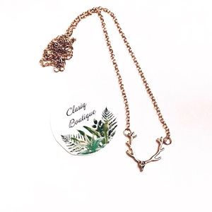 Pink Rose Gold Deer Antler Necklace Rustic